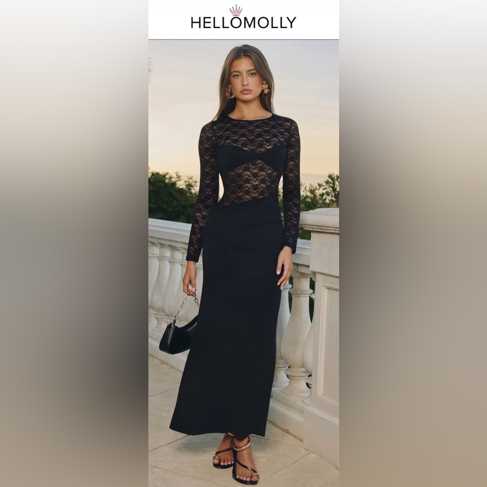 Hello Molly MIDNIGHT HOUR LACE LONG SLEEVE MAXI DRESS BLACK